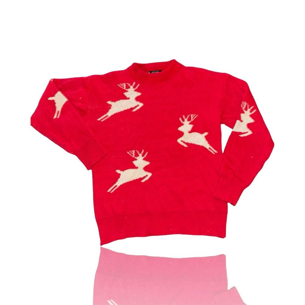 Women's Red Knit Sweater M Reindeer Christmas Pullover by Love Ryan LA